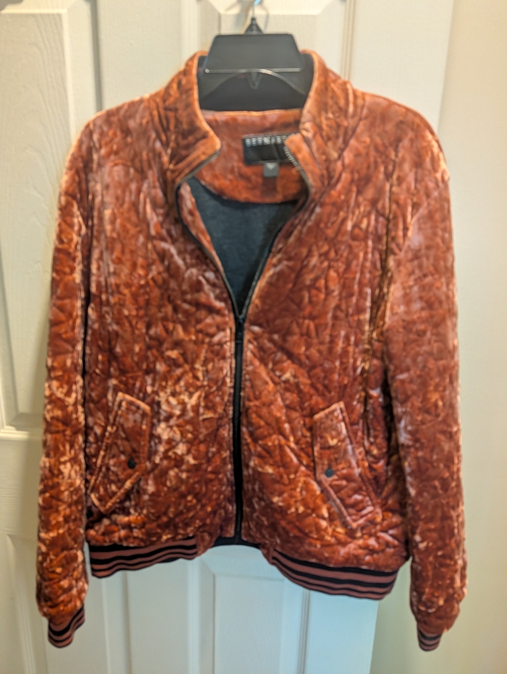 Quilted Velvet Bomber Jacket in Rust